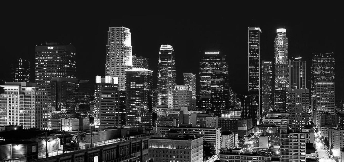 Black and white skyline photograph of LA