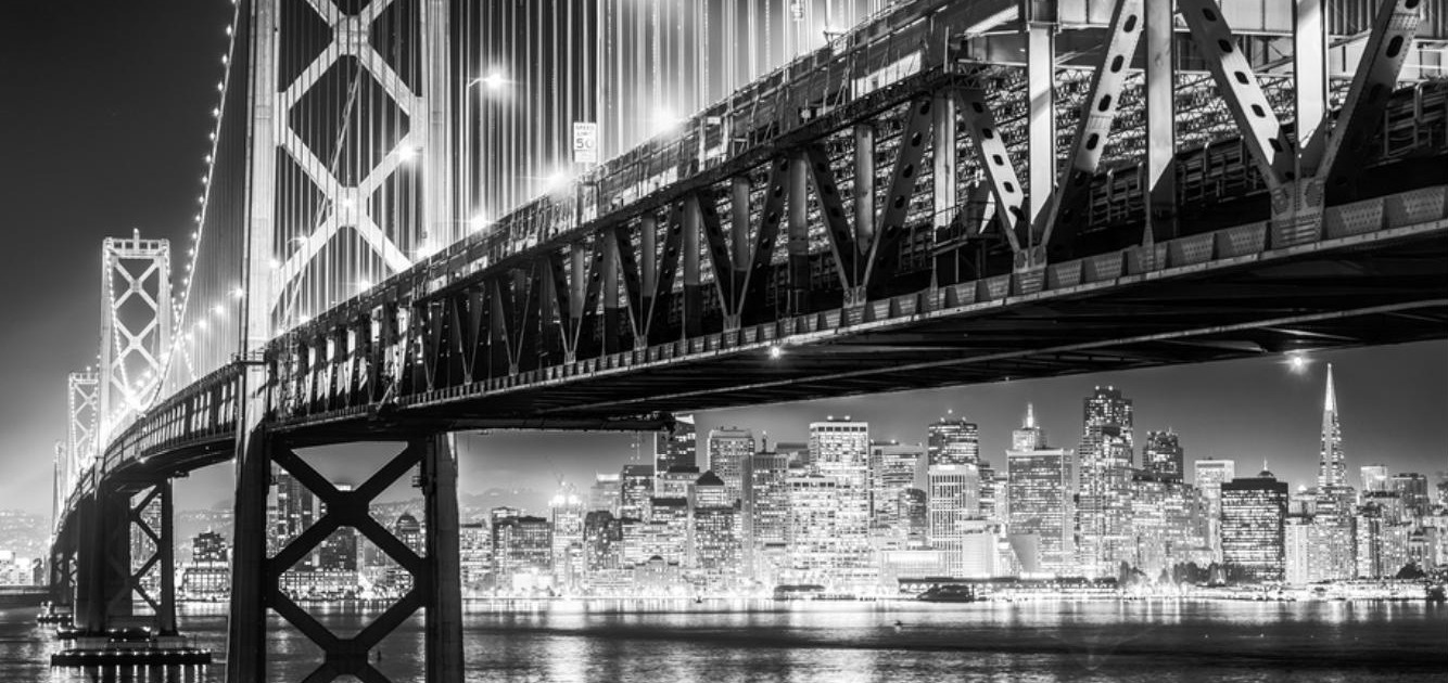 Black and white skyline photograph of SanFran